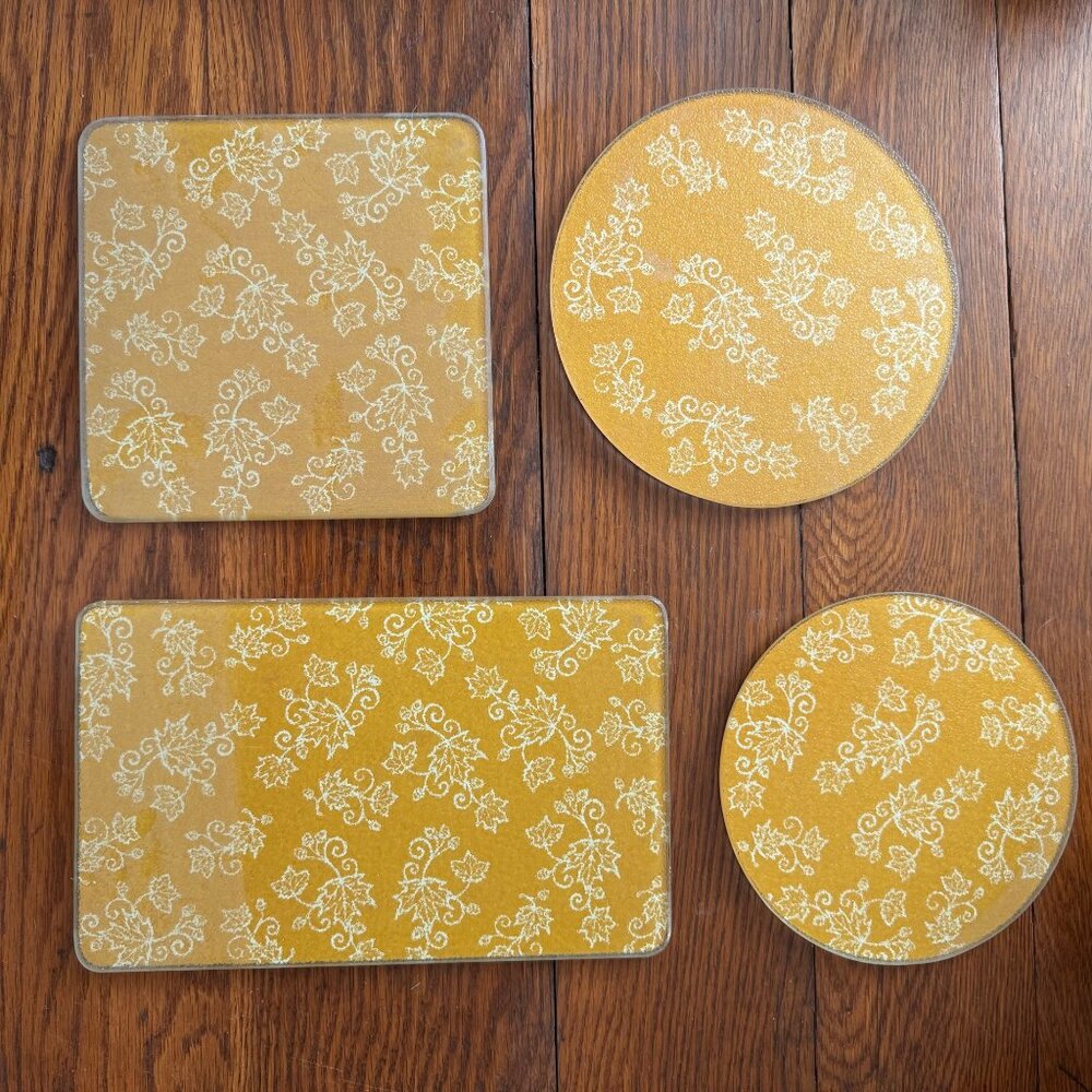 Boho Cottage Yellow Floral Lace Glass Trivets Set of 4 By Temp-tations